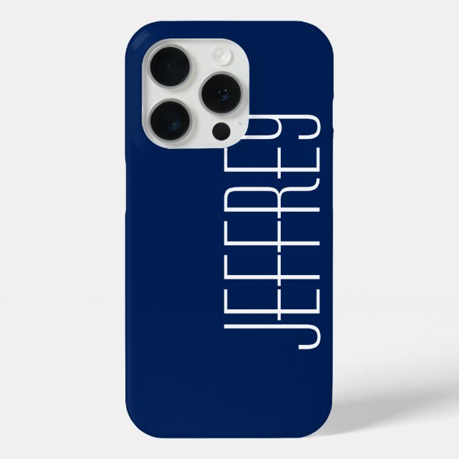 Coques Case-Mate iPhone Moderne Bleu foncé et blanc, Nom géant personnalis (Verso)