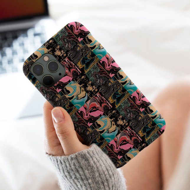 Coques Case-Mate iPhone Moderne bleu rose or liquide encre marbre esthétiq (Créateur téléchargé)