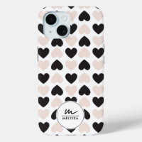 Moderne Blush rose noir Coeurs d'amour Monogramme