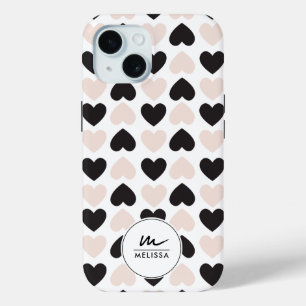 Coque Case-Mate iPhone Moderne Blush rose noir Coeurs d'amour Monogramme