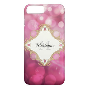Coque Case-Mate iPhone Moderne Bokeh Sparkle rose Personnalisé Monogramme
