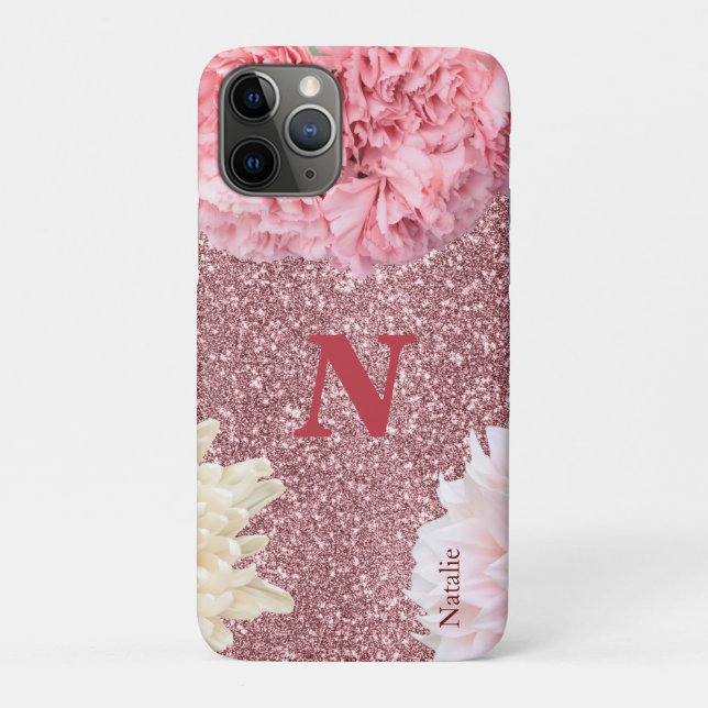 Coques Case-Mate iPhone Moderne brillant rose pâle initial et nom Parties  (Dos)
