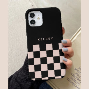Coque Case-Mate iPhone Moderne carreaux personnalisés noir et crème