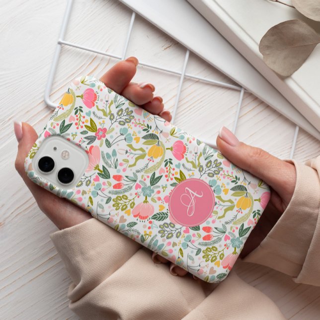 Coques Case-Mate iPhone Moderne chic floral blush rose monogrammé (Créateur téléchargé)