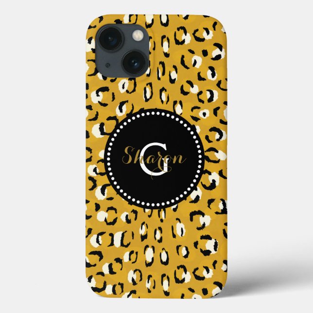Coques Case-Mate iPhone Moderne chic imprimé guépard doré à monogramme (Verso)