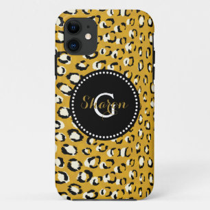 Coque Case-Mate iPhone Moderne chic imprimé guépard doré à monogramme