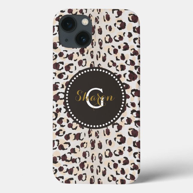 Coques Case-Mate iPhone Moderne chic imprimé guépard marron motif monogram (Verso)