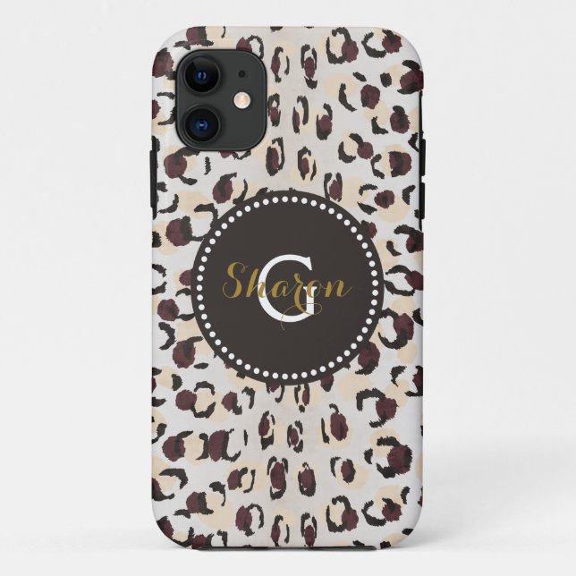 Coques Case-Mate iPhone Moderne chic imprimé motif guépard marron monogram (Dos)