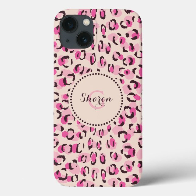 Coques Case-Mate iPhone Moderne chic imprimé motif guépard rose monogramme (Verso)