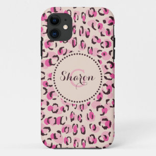 Coque Case-Mate Pour iPhone Moderne chic imprimé motif guépard rose monogramme