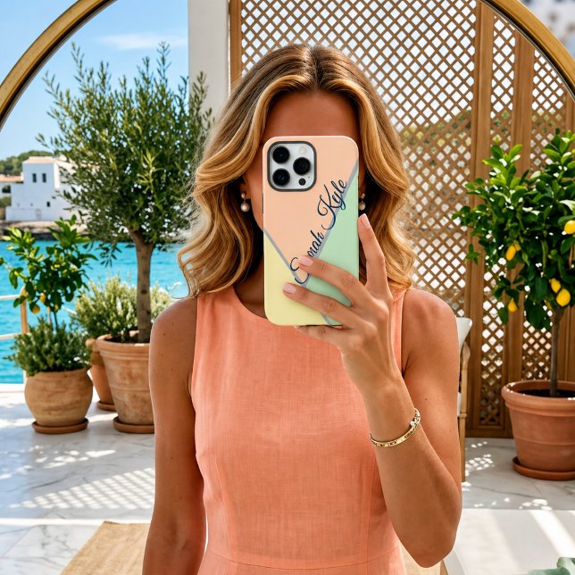 Coques Case-Mate iPhone Moderne Chic Nom personnalisé Rose Abricot Menthe  (Créateur téléchargé)