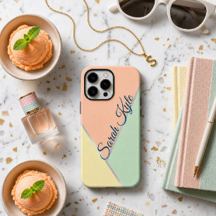 Coque iPhone 16 Pro Max Moderne Chic Nom personnalisé Rose Abricot Menthe