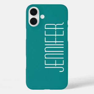 Coques iPhone 16 Plus Moderne Chic Turquoise Nom Jumbo Personnalisé