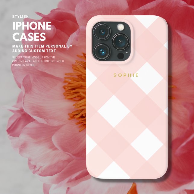 Coques Case-Mate iPhone Moderne Classique Simple Blush Pink Plaid Monogram (Créateur téléchargé)
