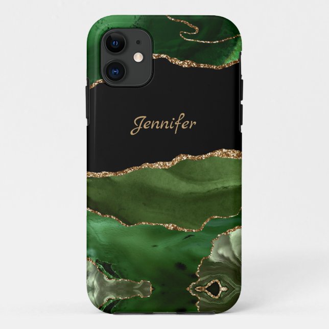 Coques Case-Mate iPhone Moderne cristal d'agate vert or personnalisé (Dos)