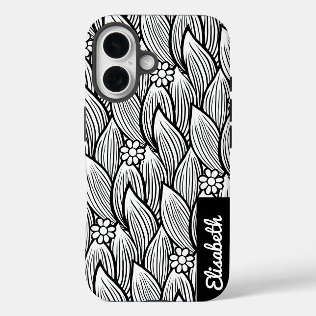 Coques Case-Mate iPhone Moderne Cute noir et blanc Hippie Daisy Floral (Verso)