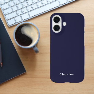 Coque Pour iPhone 16 Moderne Design Bleu Gras Monogramme Masculine