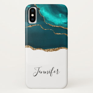 Case-Mate iPhone Case Moderne Design Turquoise Agate & Gold Ribbon sur B