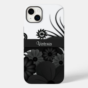 Coque Case-Mate iPhone Moderne Elégant Gothique Noir Hibiscus Floral Sli