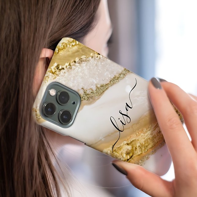Coques Case-Mate iPhone Moderne Élégant Marbre Blanc Or Nom Personnalisé  (Créateur téléchargé)
