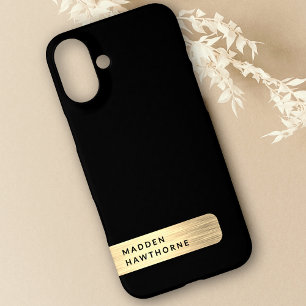 Coque Pour iPhone 16 Plus Moderne Elégant Noir Or Faux Brossé Métal Chic