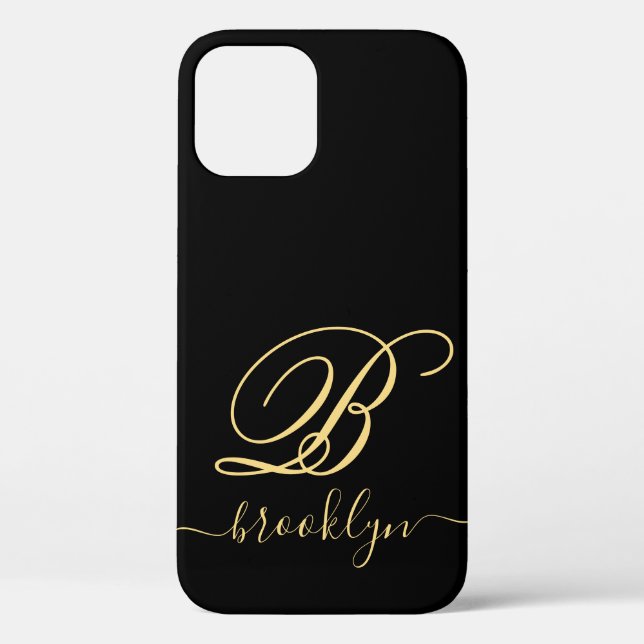 Coques Case-Mate iPhone Moderne Elegant Noir Or manuscrit Monogramme (Verso)