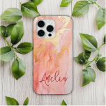 Coque Case-Mate iPhone Moderne Elégant Pêche Or Marbre Nom personnalisé<br><div class="desc">Moderne Elegant Peach Gold Marble Personnalisé Nom iPhone 15 Pro Max Coques dispose de votre nom personnalisé dans une élégante typographie de script de calligraphie sur un arrière - plan moderne de pêche et de marbre d'or. Un cadeau parfait pour elle pour l'anniversaire, maman pour la fête des mères, soeur...</div>