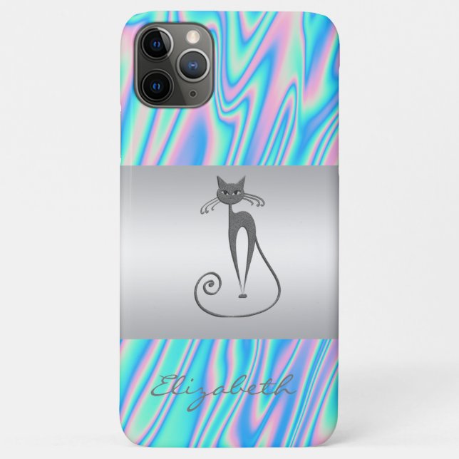 Coques Case-Mate iPhone Moderne Élégante Féminine, Chat Holographique (Dos)