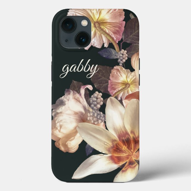 Coques Case-Mate iPhone Moderne Embellisé Big Florals | Texte personnalisé (Verso)