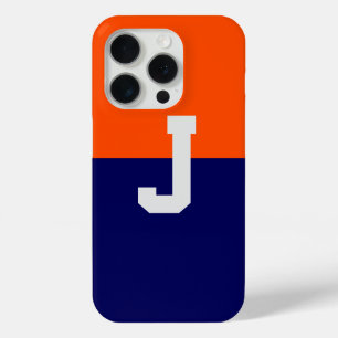 Coque iPhone 15 Pro Moderne et élégant monogramme orange et bleu