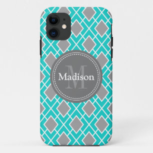 Coque Case-Mate Pour iPhone Moderne et élégant Turquoise Blue Grey Diamond Mot