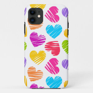 Coques Pour iPhone Moderne et Fille Vibrant Doodled Hearts Motif