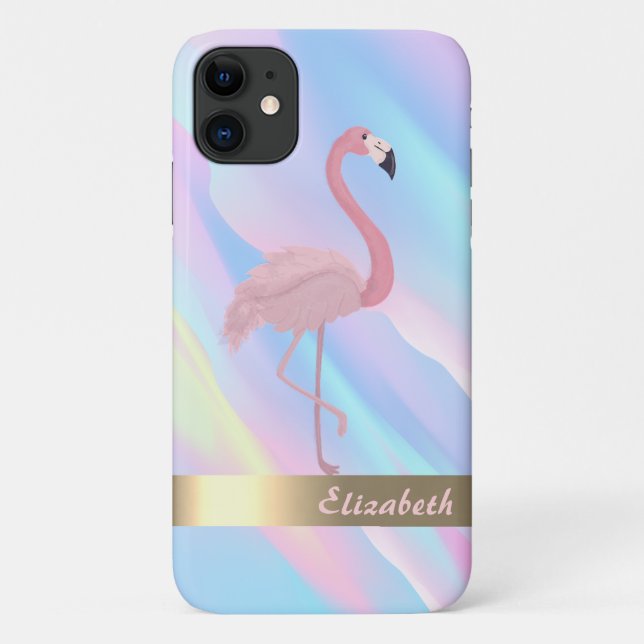 Coques Case-Mate iPhone Moderne Flamant Rose Holographique Abstrait (Dos)