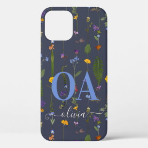 Case-Mate iPhone Case Moderne girly floral coloré initial bleu marine