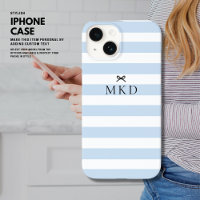 Moderne Girly Joli Bleu Bande Noir Bow Monogramme