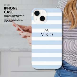 Coque Case-Mate iPhone Moderne Girly Joli Bleu Bande Noir Bow Monogramme