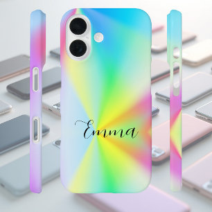 Coque Pour iPhone 16 Moderne iridescent pastel arc-en-ciel personnalisé