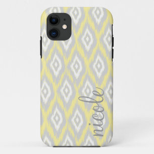 Coque iPhone 11 Moderne jaune et gris aztèque tribal personnalisé