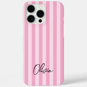 Coque iPhone 16 Pro Max Moderne minimaliste Grilles roses Nom personnalisé