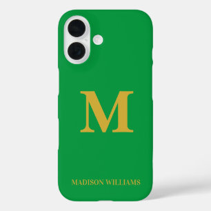 Coque Pour iPhone 16 Moderne Monogramme Chic Vert Or élégant minimalist