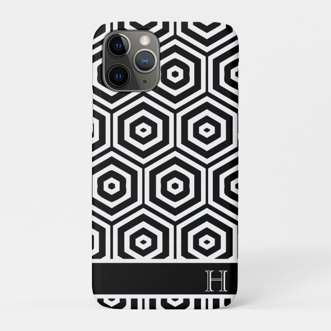 Coques Case-Mate iPhone Moderne Monogramme élégant Noir et blanc (Dos)