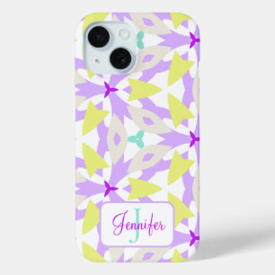 Coque Case-Mate iPhone Moderne Monogramme Géométrique Violet Jaune et Men