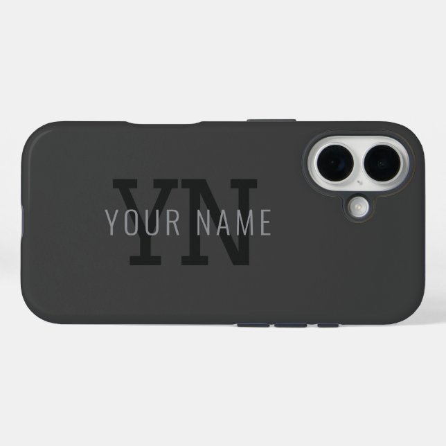 Coques Case-Mate iPhone Moderne monogramme gris foncé avec nom (ou autre t (Verso (horizontal))