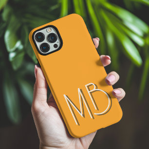 Coque iPhone 16 Pro Max Moderne Monogramme Initiale Orange Jaune Contempor