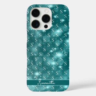 Coque iPhone 16 Pro Moderne Monogramme Océan Bleu Brillance