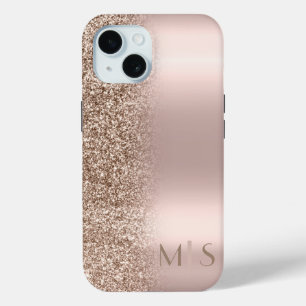Coque Case-Mate iPhone Moderne monogramme pailleté ombré or rose