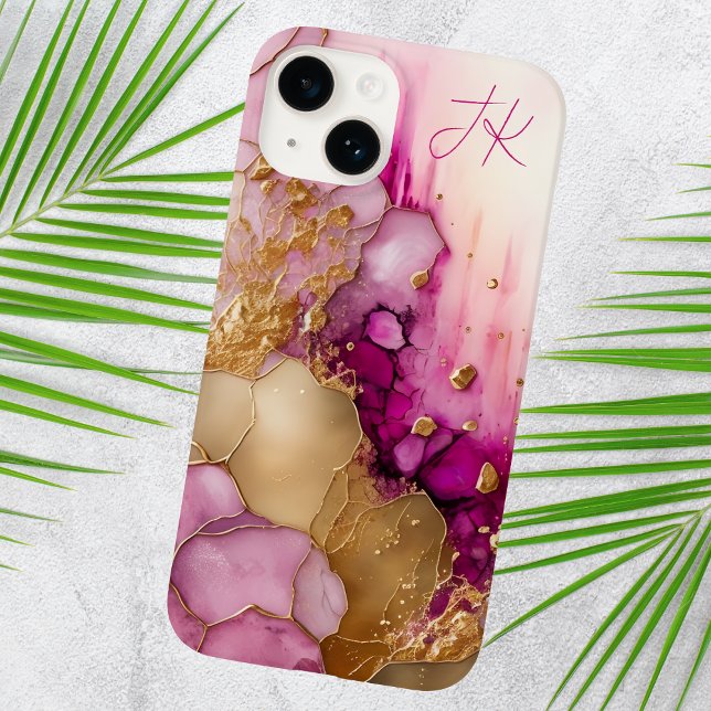 Coques Case-Mate iPhone Moderne Monogramme Personnalisé Marbre Or Violet (Créateur téléchargé)
