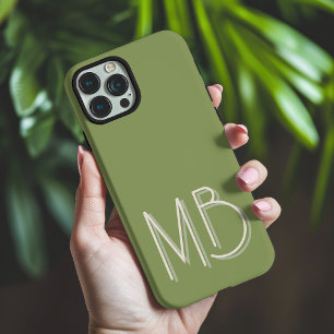 Coque iPhone 16 Pro Max Moderne Monogramme Vert Sauge Initiales Contempora