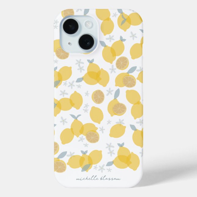 Coques Case-Mate iPhone Moderne Pastel Citrus Lemons Motif Nom personnalis (Verso)