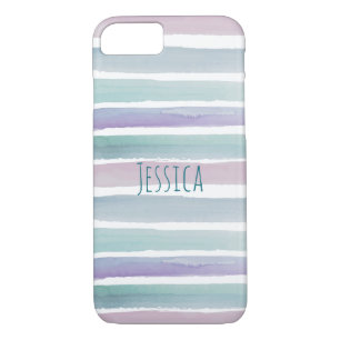 Case-Mate iPhone Case Moderne Pastel Watercolor Stripes Monogramme Nom